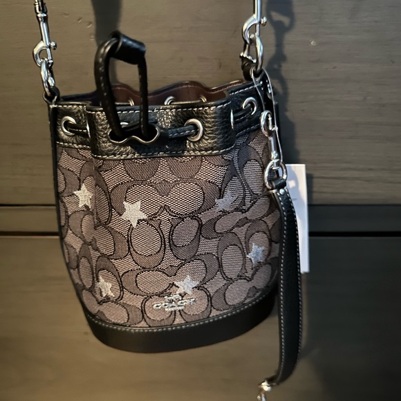Coach Signature Black and Gray Mini Bucket Bag - Picture 1 of 8